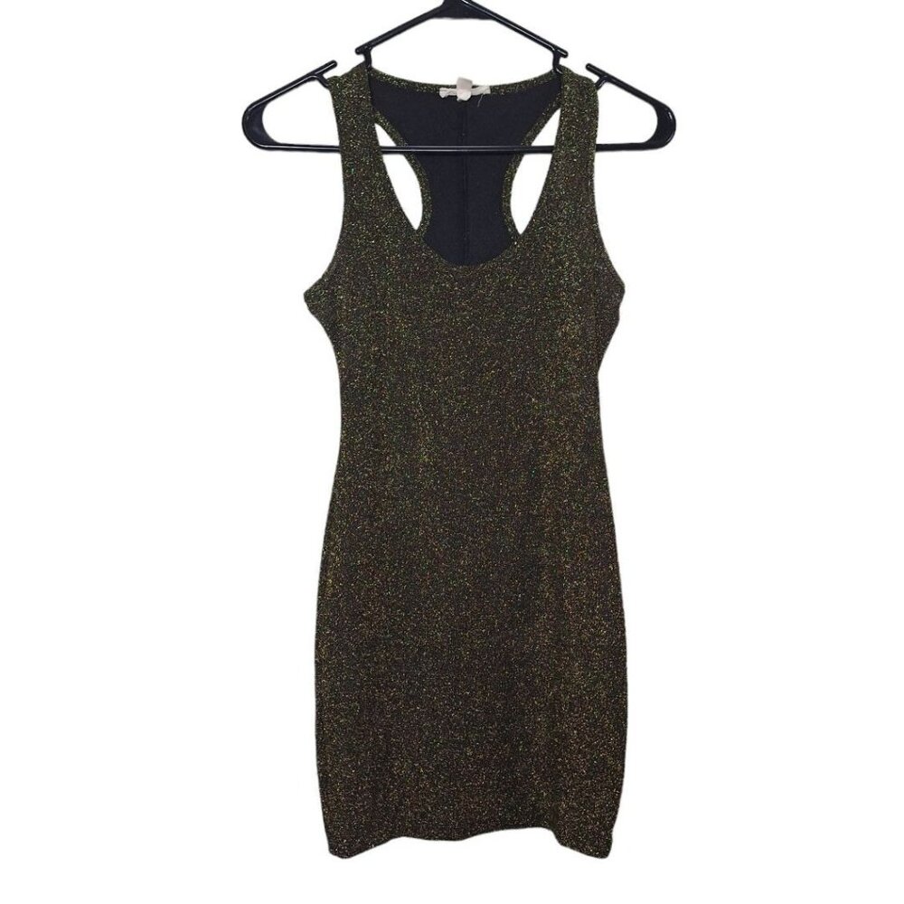 See You Monday Gold Sparkly Dress Womens Juniors Small Spandex Mix Short Stretch